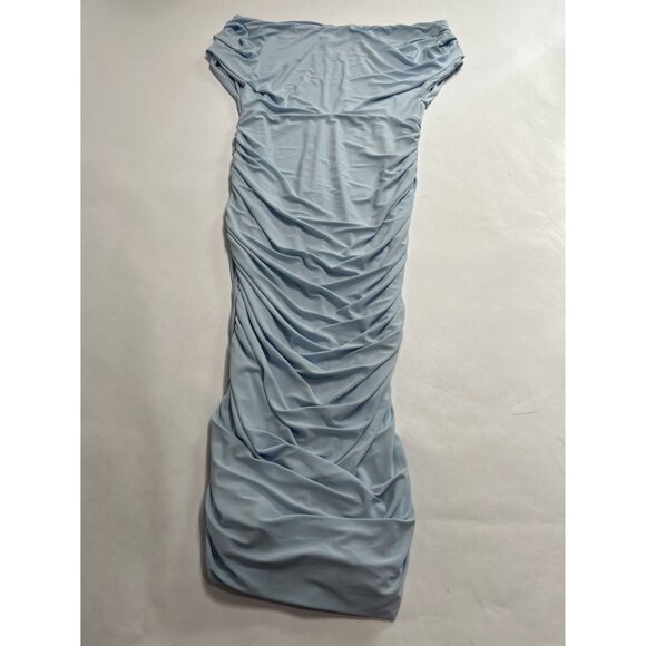 Club L London Rayleigh Bardot Ruched Midi Dress in Powder Blue - Picture 4 of 5